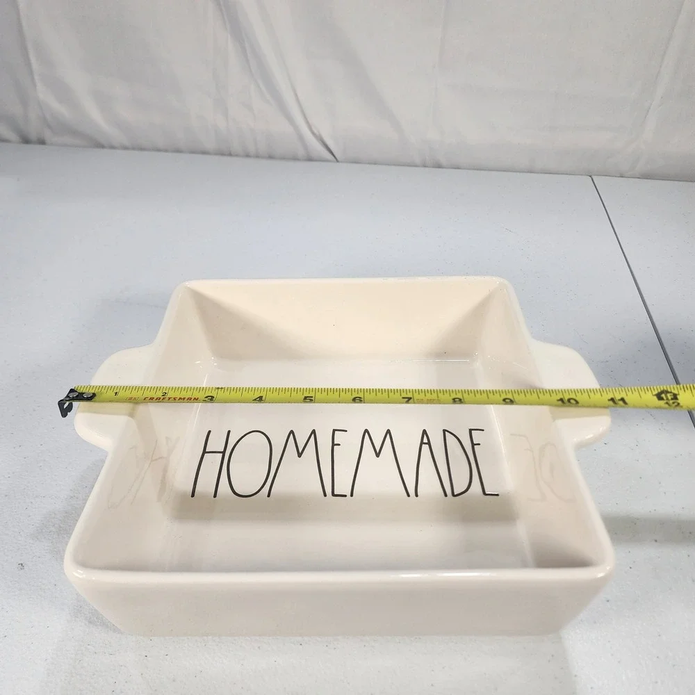Rae Dunn HOMEMADE Ceramic Square Baking Dish Ivory Casserole Pan with Handles
